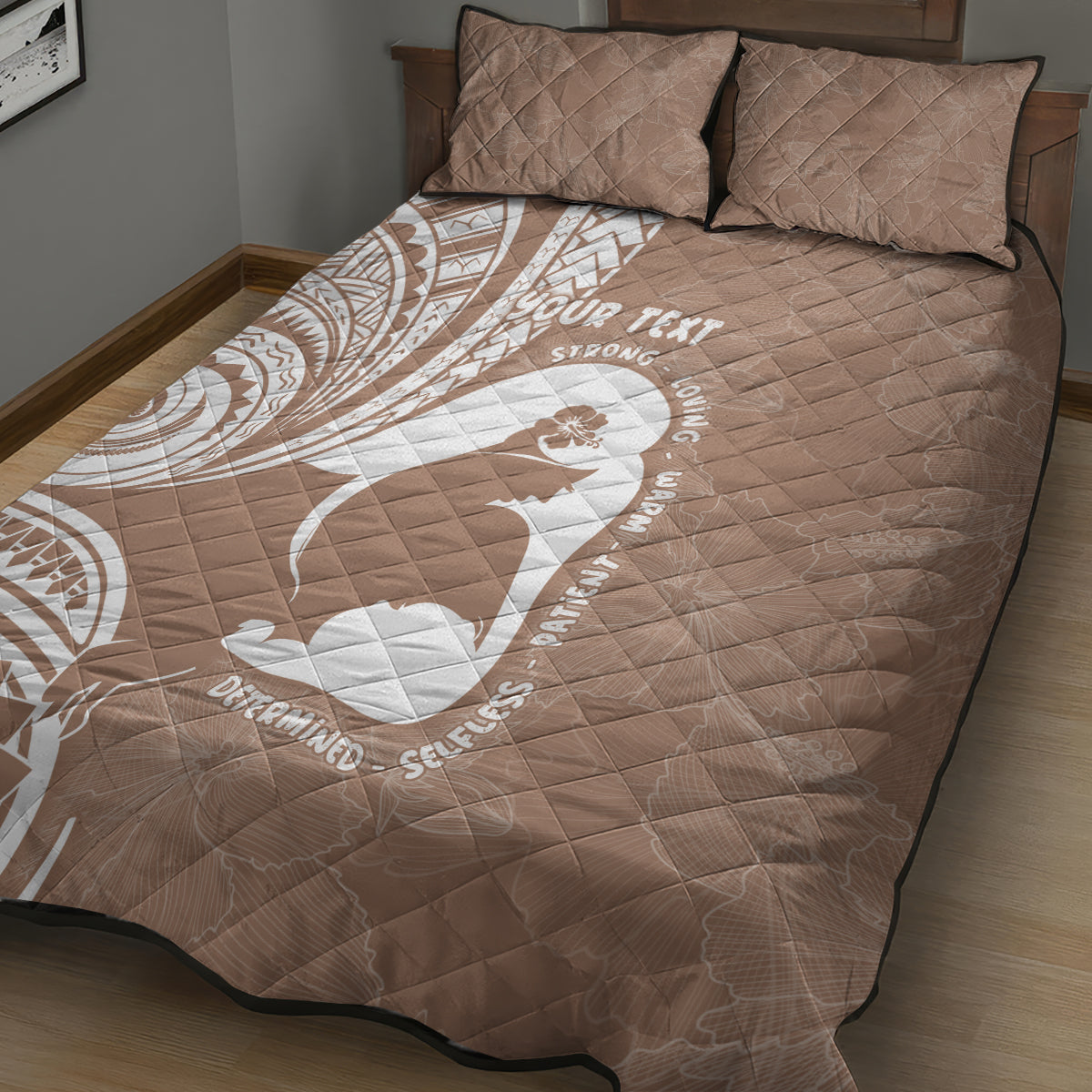 Mother's Day Quilt Bed Set Polynesia Vintage Hibiscus - Brown