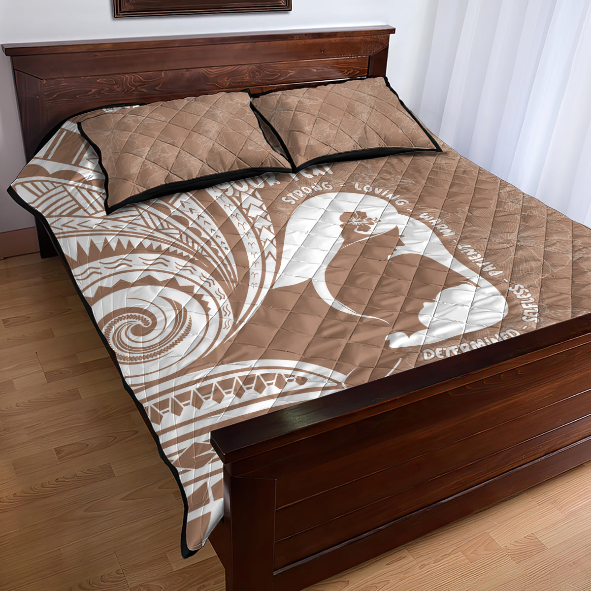 Mother's Day Quilt Bed Set Polynesia Vintage Hibiscus - Brown