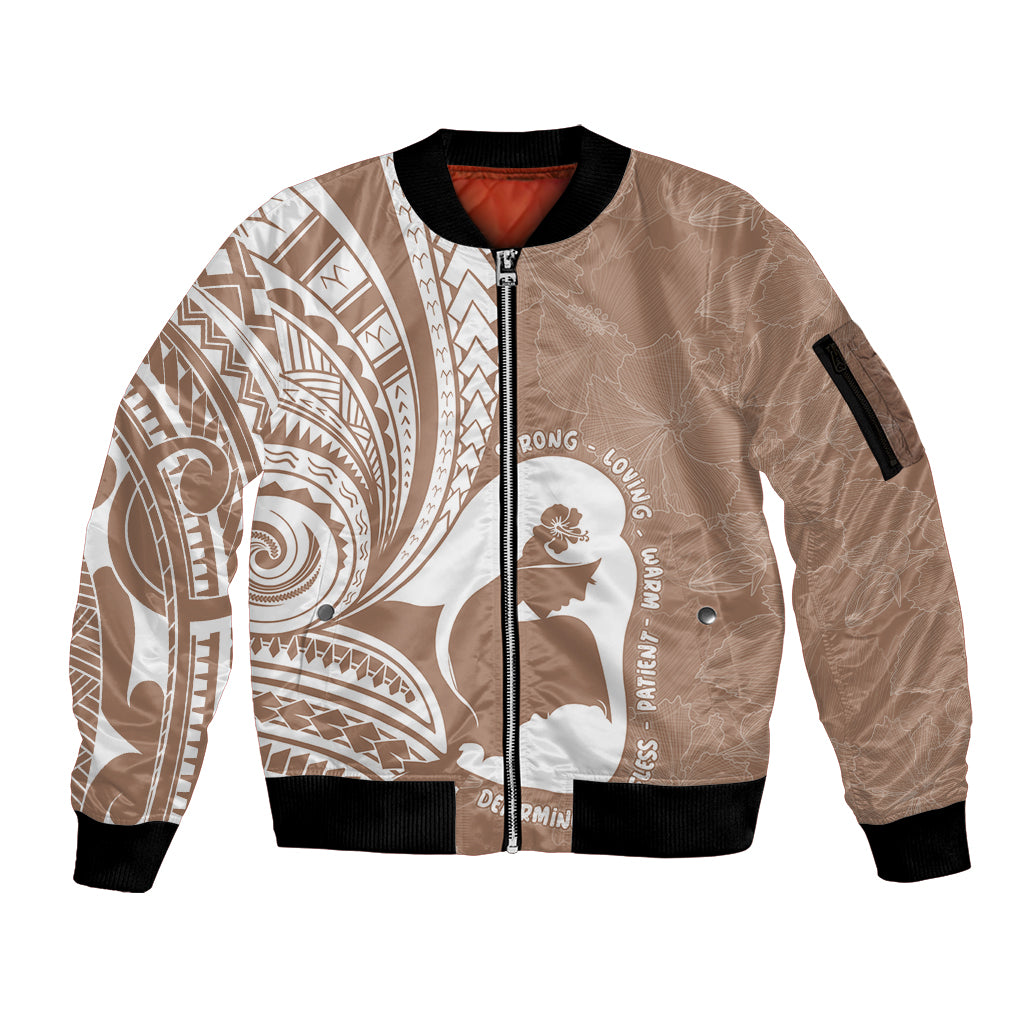 Mother's Day Sleeve Zip Bomber Jacket Polynesia Vintage Hibiscus - Brown