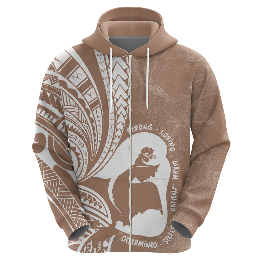 Mother's Day Zip Hoodie Polynesia Vintage Hibiscus - Brown
