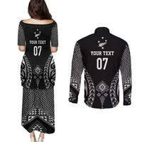2025 Rugby Championship New Zealand Custom Couples Matching Puletasi and Long Sleeve Button Shirt Poutama Motifs - Polynesian Pride
