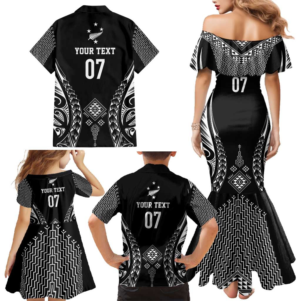 2025 Rugby Championship New Zealand Custom Family Matching Mermaid Dress and Hawaiian Shirt Poutama Motifs - Polynesian Pride