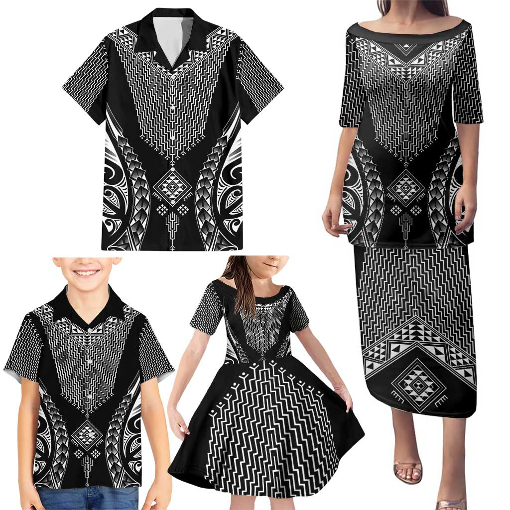 2025 Rugby Championship New Zealand Custom Family Matching Puletasi and Hawaiian Shirt Poutama Motifs - Polynesian Pride