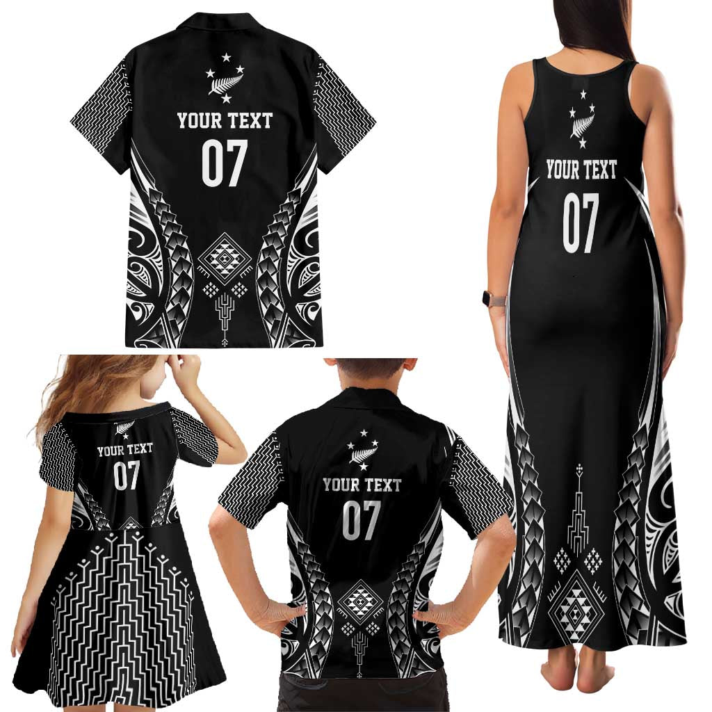 2025 Rugby Championship New Zealand Custom Family Matching Tank Maxi Dress and Hawaiian Shirt Poutama Motifs - Polynesian Pride
