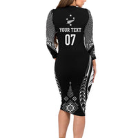2025 Rugby Championship New Zealand Custom Long Sleeve Bodycon Dress Poutama Motifs - Polynesian Pride