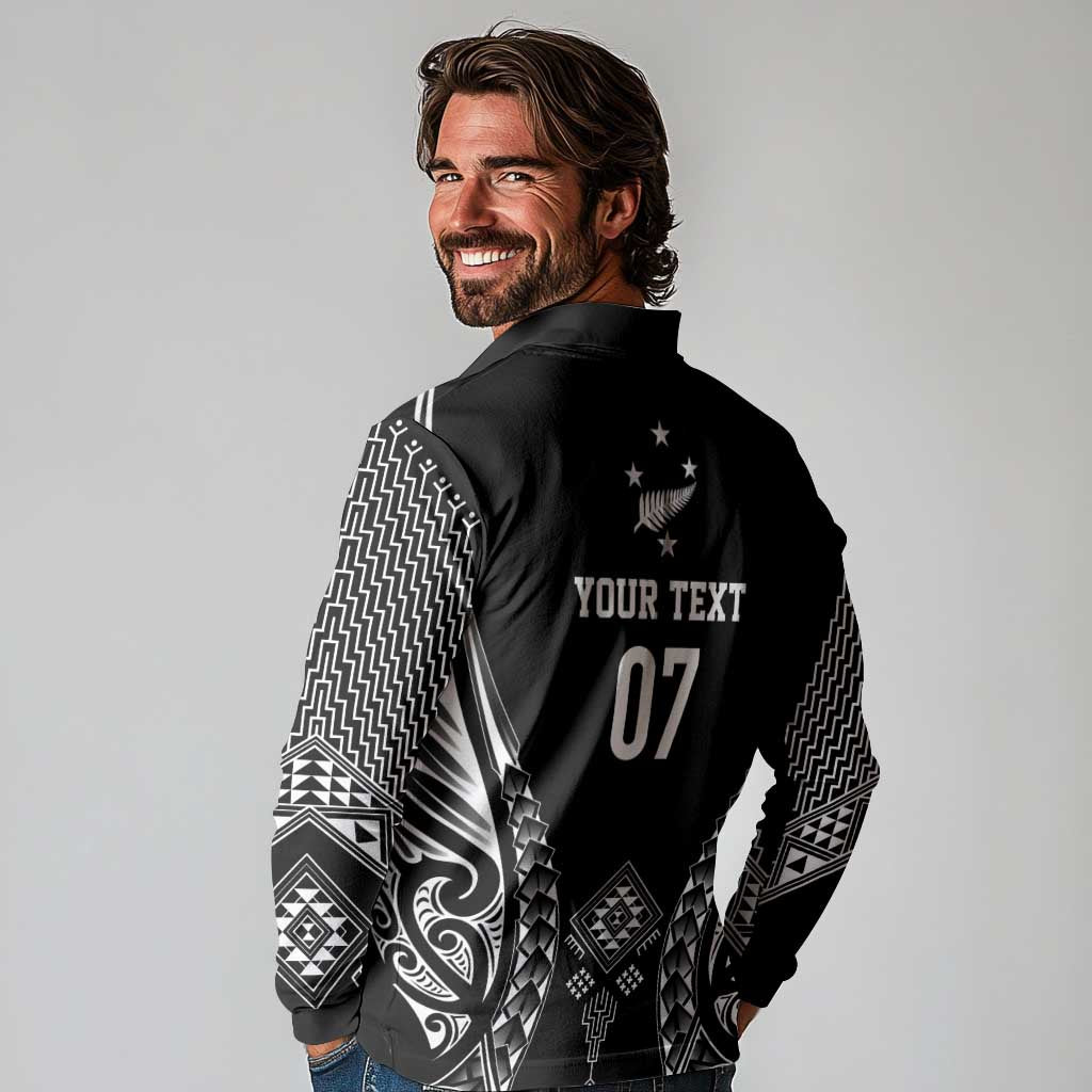 2025 Rugby Championship New Zealand Custom Long Sleeve Polo Shirt Poutama Motifs - Polynesian Pride