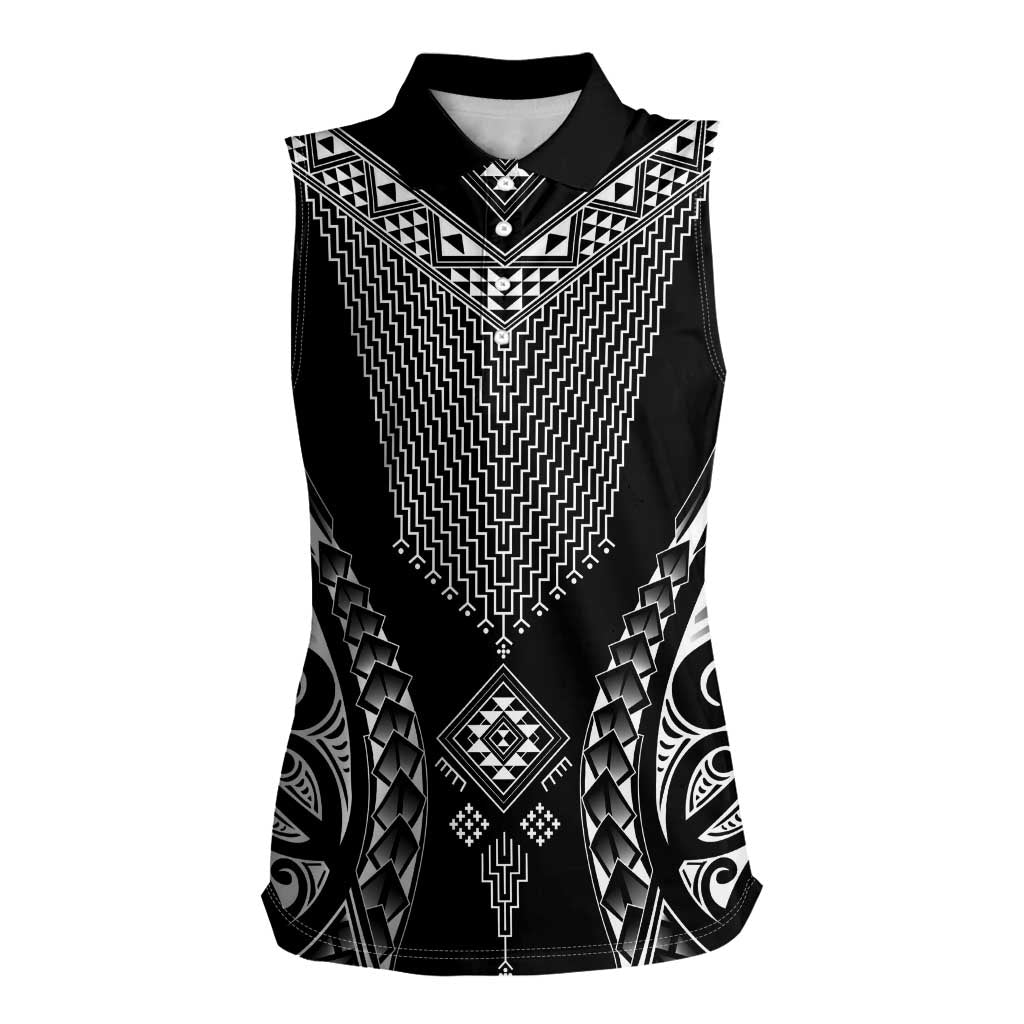 2025 Rugby Championship New Zealand Custom Women Sleeveless Polo Shirt Poutama Motifs - Polynesian Pride