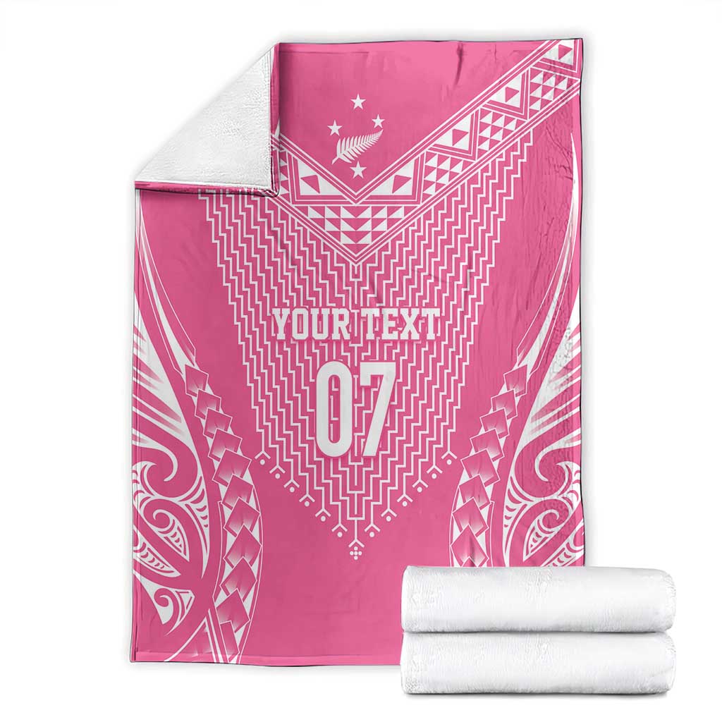2025 Rugby Championship New Zealand Custom Blanket Poutama Motifs - Pink Out - Polynesian Pride