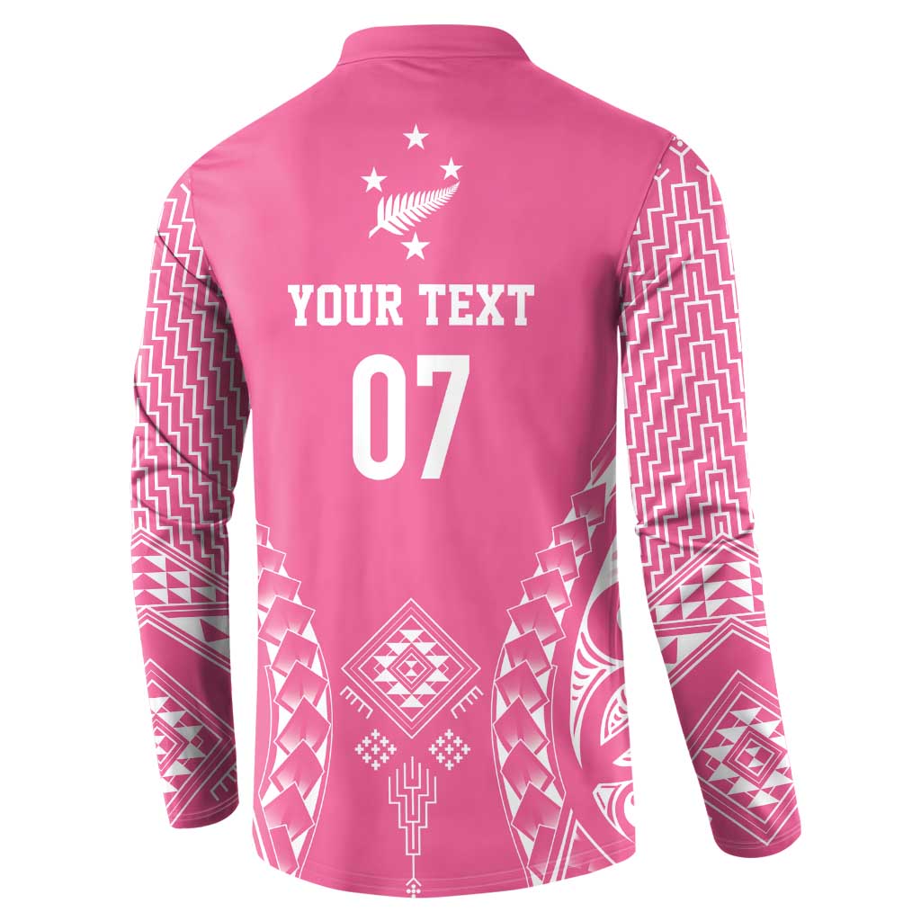 2025 Rugby Championship New Zealand Custom Button Sweatshirt Poutama Motifs - Pink Out - Polynesian Pride