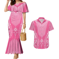 2025 Rugby Championship New Zealand Custom Couples Matching Mermaid Dress and Hawaiian Shirt Poutama Motifs - Pink Out - Polynesian Pride