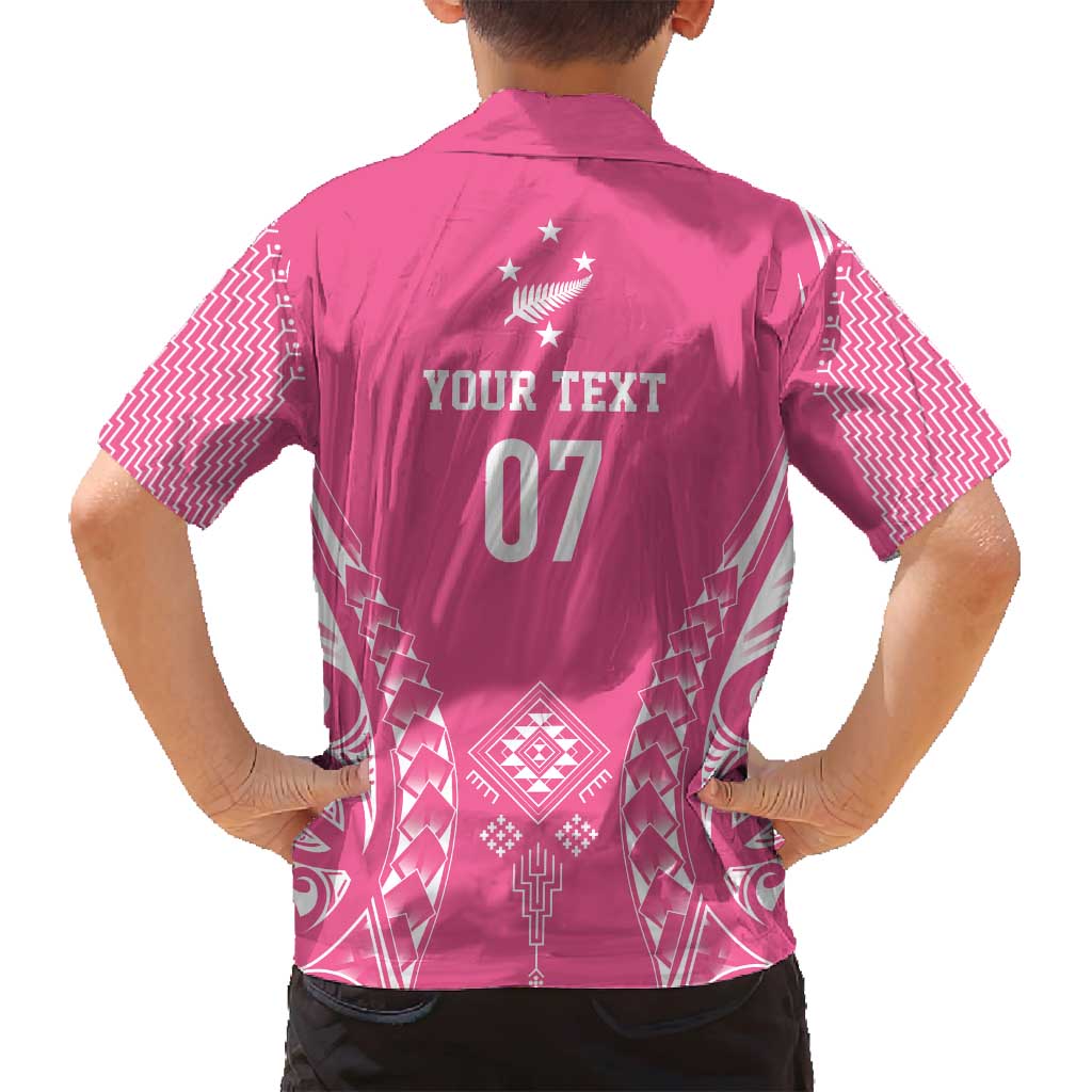 2025 Rugby Championship New Zealand Custom Family Matching Long Sleeve Bodycon Dress and Hawaiian Shirt Poutama Motifs - Pink Out - Polynesian Pride