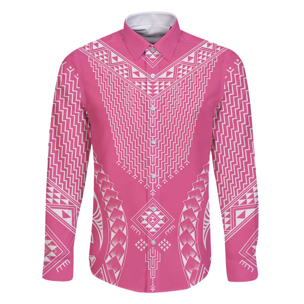 2025 Rugby Championship New Zealand Custom Family Matching Long Sleeve Bodycon Dress and Hawaiian Shirt Poutama Motifs - Pink Out - Polynesian Pride