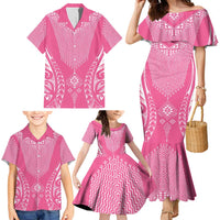 2025 Rugby Championship New Zealand Custom Family Matching Mermaid Dress and Hawaiian Shirt Poutama Motifs - Pink Out - Polynesian Pride