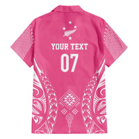 2025 Rugby Championship New Zealand Custom Family Matching Off The Shoulder Long Sleeve Dress and Hawaiian Shirt Poutama Motifs - Pink Out - Polynesian Pride