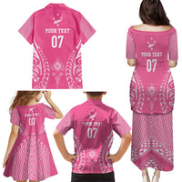 2025 Rugby Championship New Zealand Custom Family Matching Puletasi and Hawaiian Shirt Poutama Motifs - Pink Out - Polynesian Pride