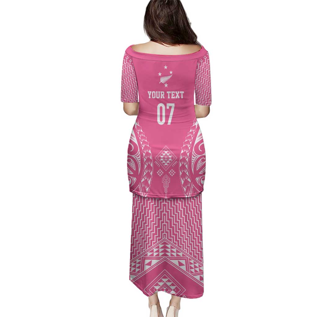 2025 Rugby Championship New Zealand Custom Family Matching Puletasi and Hawaiian Shirt Poutama Motifs - Pink Out - Polynesian Pride