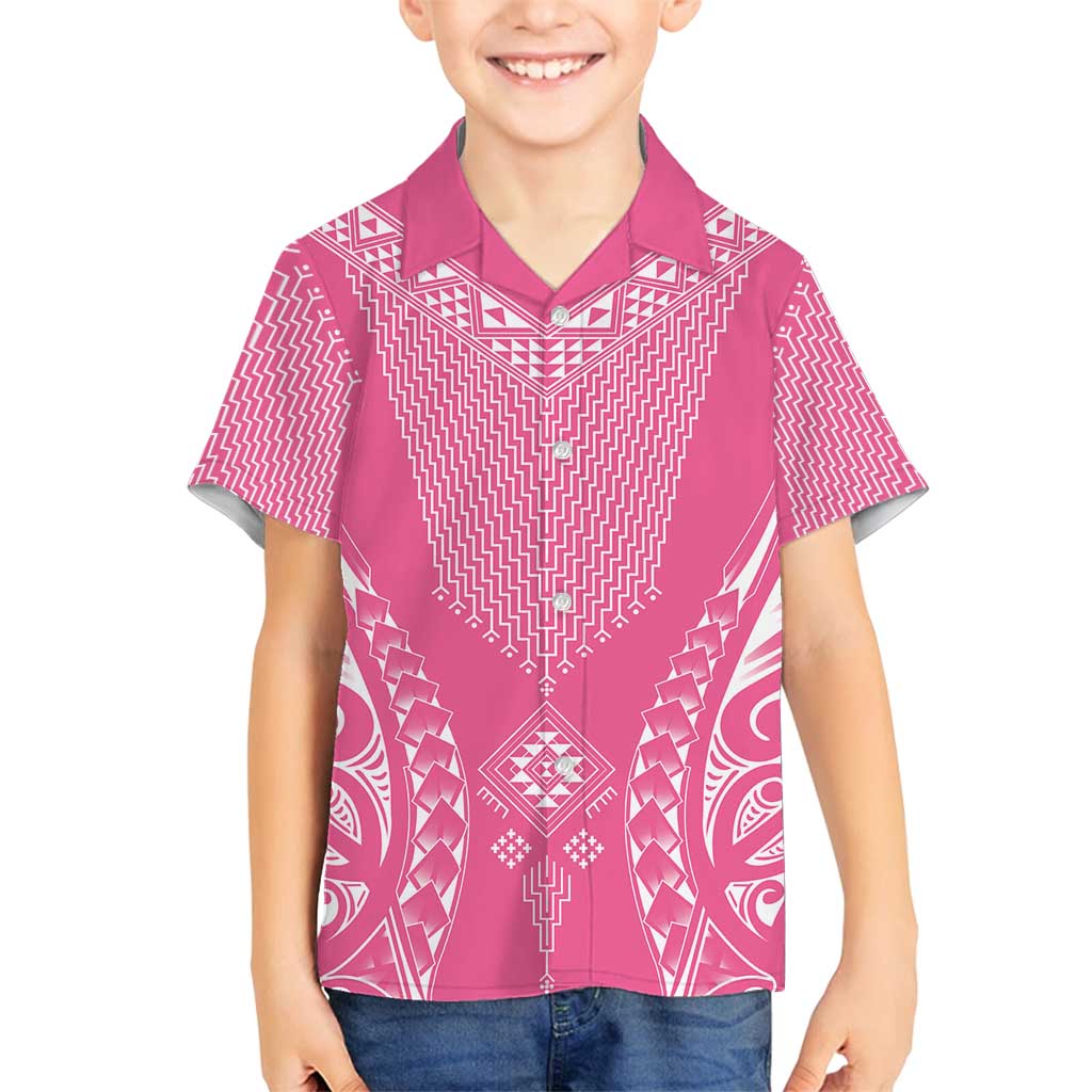 2025 Rugby Championship New Zealand Custom Family Matching Puletasi and Hawaiian Shirt Poutama Motifs - Pink Out - Polynesian Pride