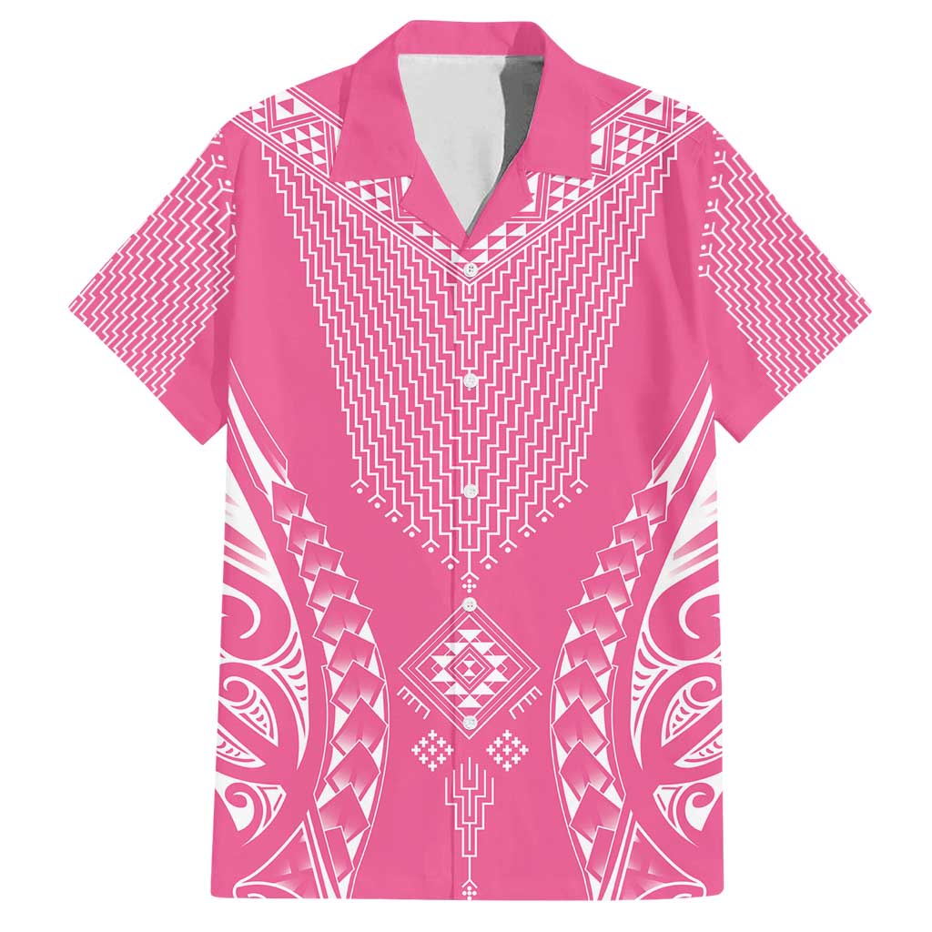 2025 Rugby Championship New Zealand Custom Family Matching Summer Maxi Dress and Hawaiian Shirt Poutama Motifs - Pink Out - Polynesian Pride
