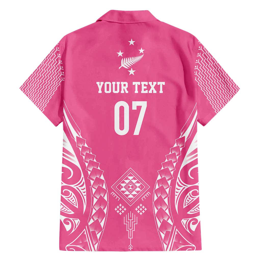 2025 Rugby Championship New Zealand Custom Family Matching Tank Maxi Dress and Hawaiian Shirt Poutama Motifs - Pink Out - Polynesian Pride