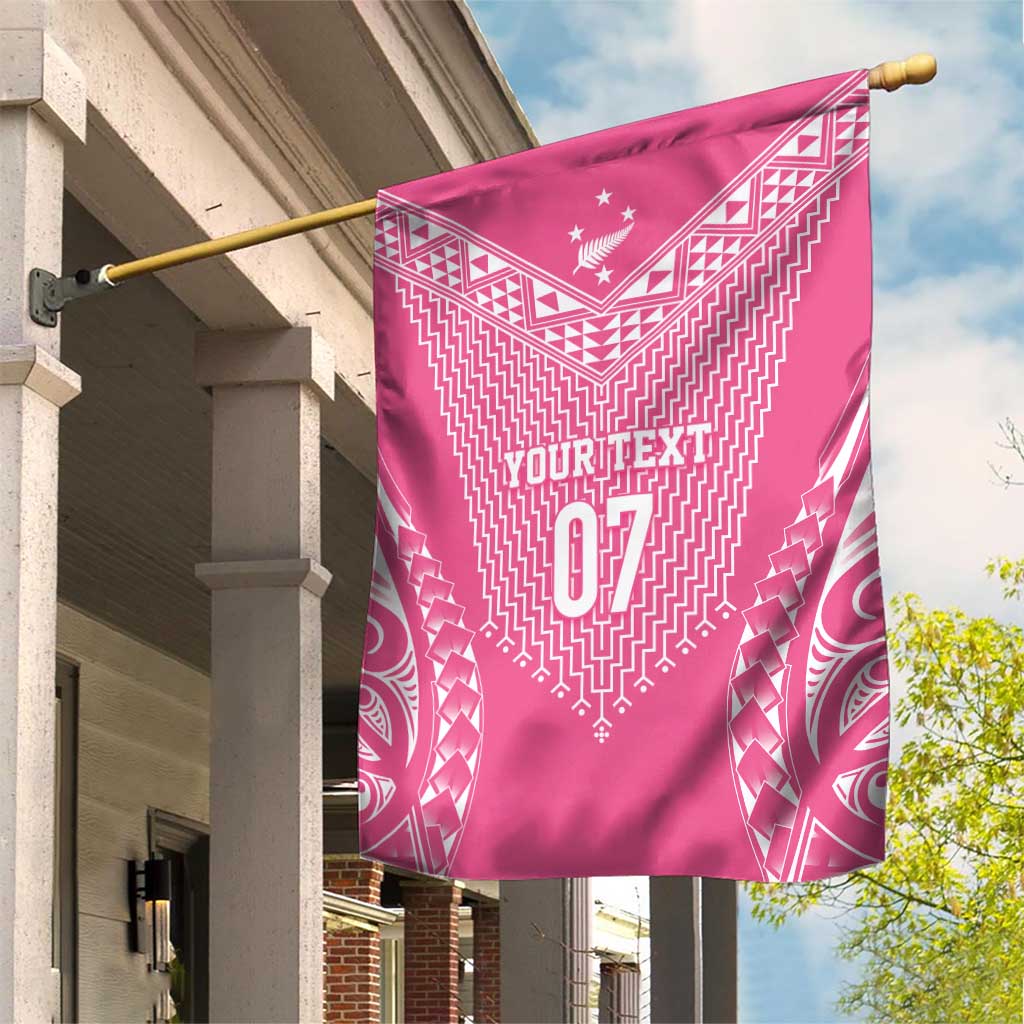 2025 Rugby Championship New Zealand Custom Garden Flag Poutama Motifs - Pink Out - Polynesian Pride