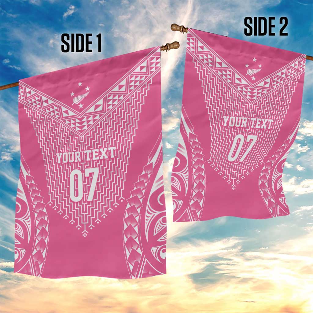 2025 Rugby Championship New Zealand Custom Garden Flag Poutama Motifs - Pink Out - Polynesian Pride