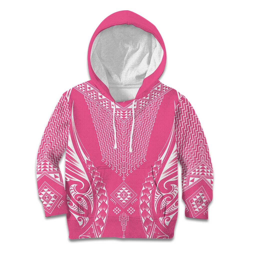 2025 Rugby Championship New Zealand Custom Kid Hoodie Poutama Motifs - Pink Out - Polynesian Pride
