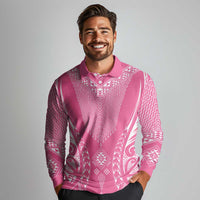 2025 Rugby Championship New Zealand Custom Long Sleeve Polo Shirt Poutama Motifs - Pink Out - Polynesian Pride