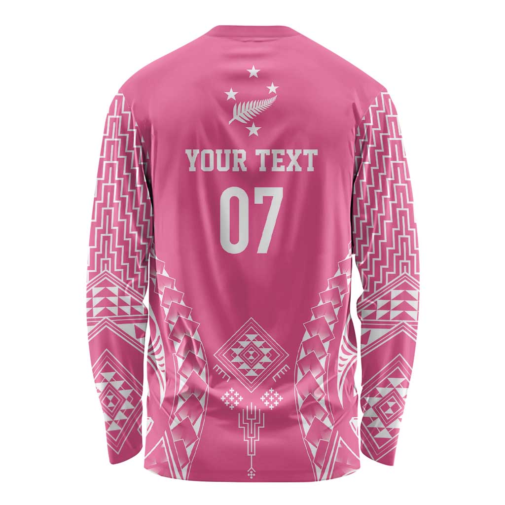 2025 Rugby Championship New Zealand Custom Long Sleeve Shirt Poutama Motifs - Pink Out - Polynesian Pride