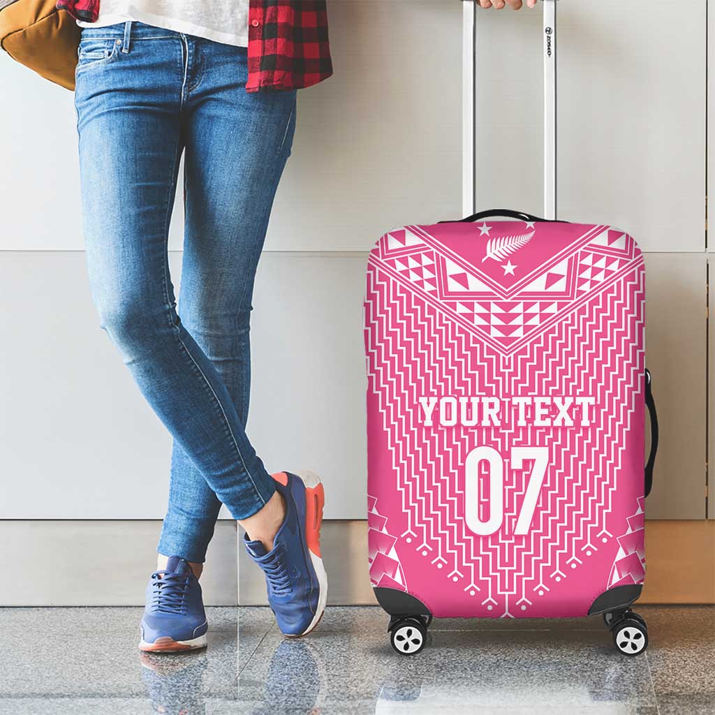 2025 Rugby Championship New Zealand Custom Luggage Cover Poutama Motifs - Pink Out - Polynesian Pride