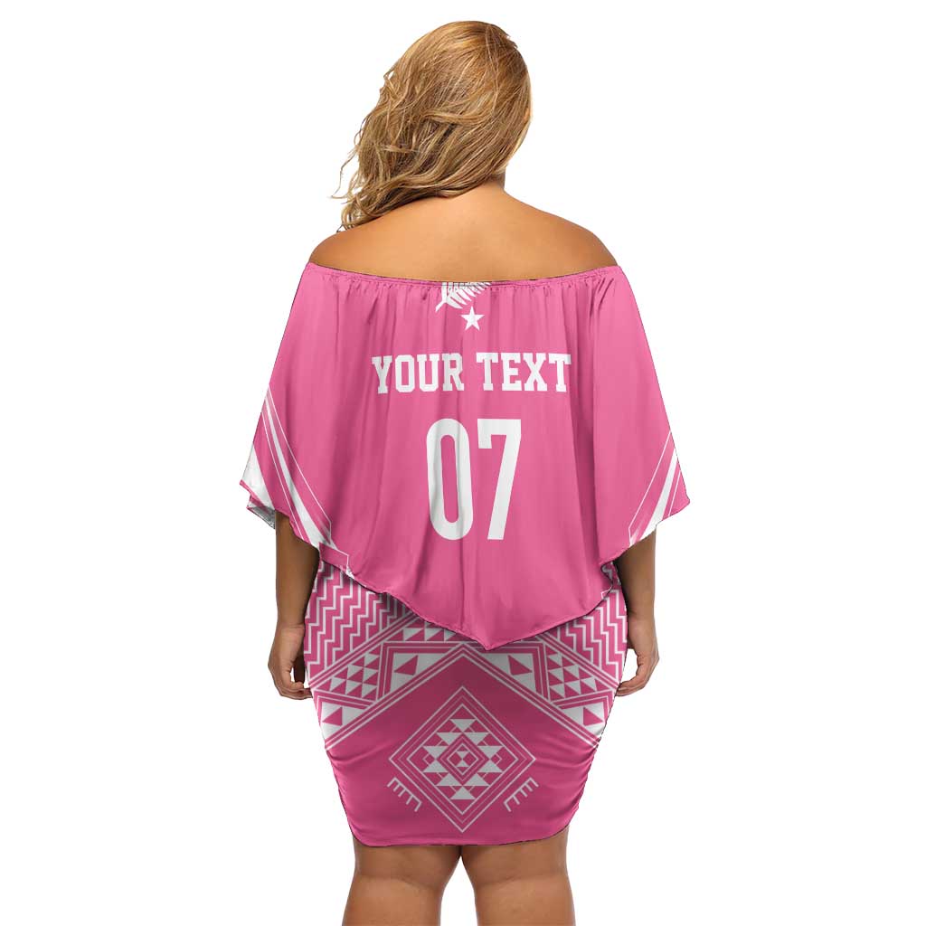 2025 Rugby Championship New Zealand Custom Off Shoulder Short Dress Poutama Motifs - Pink Out - Polynesian Pride
