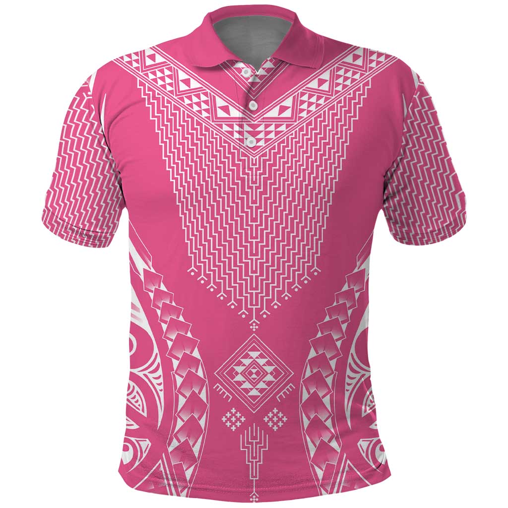 2025 Rugby Championship New Zealand Custom Polo Shirt Poutama Motifs - Pink Out - Polynesian Pride