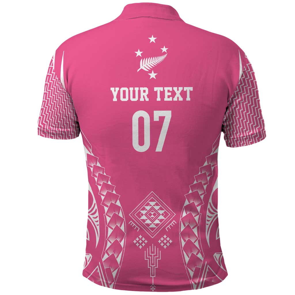 2025 Rugby Championship New Zealand Custom Polo Shirt Poutama Motifs - Pink Out - Polynesian Pride