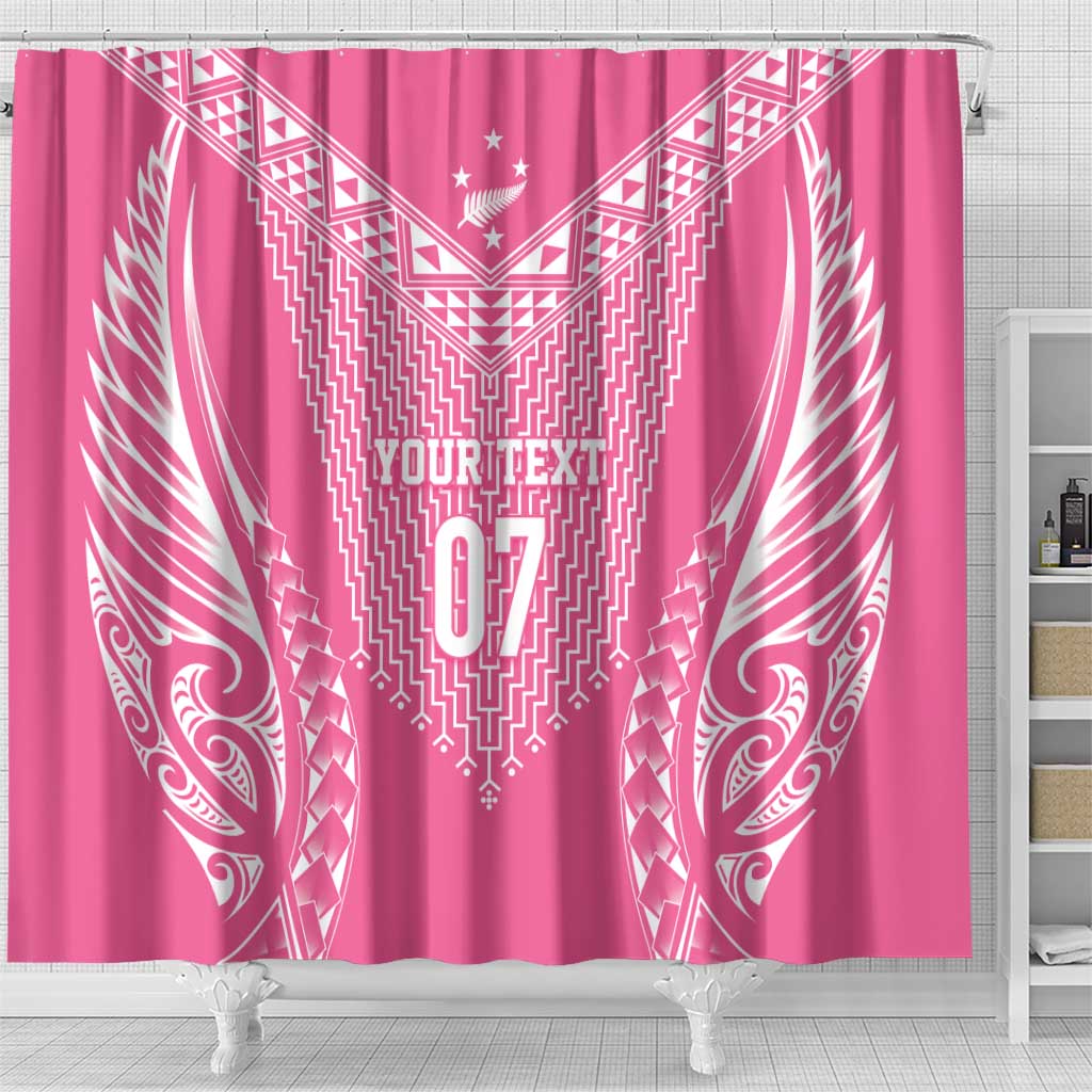 2025 Rugby Championship New Zealand Custom Shower Curtain Poutama Motifs - Pink Out - Polynesian Pride