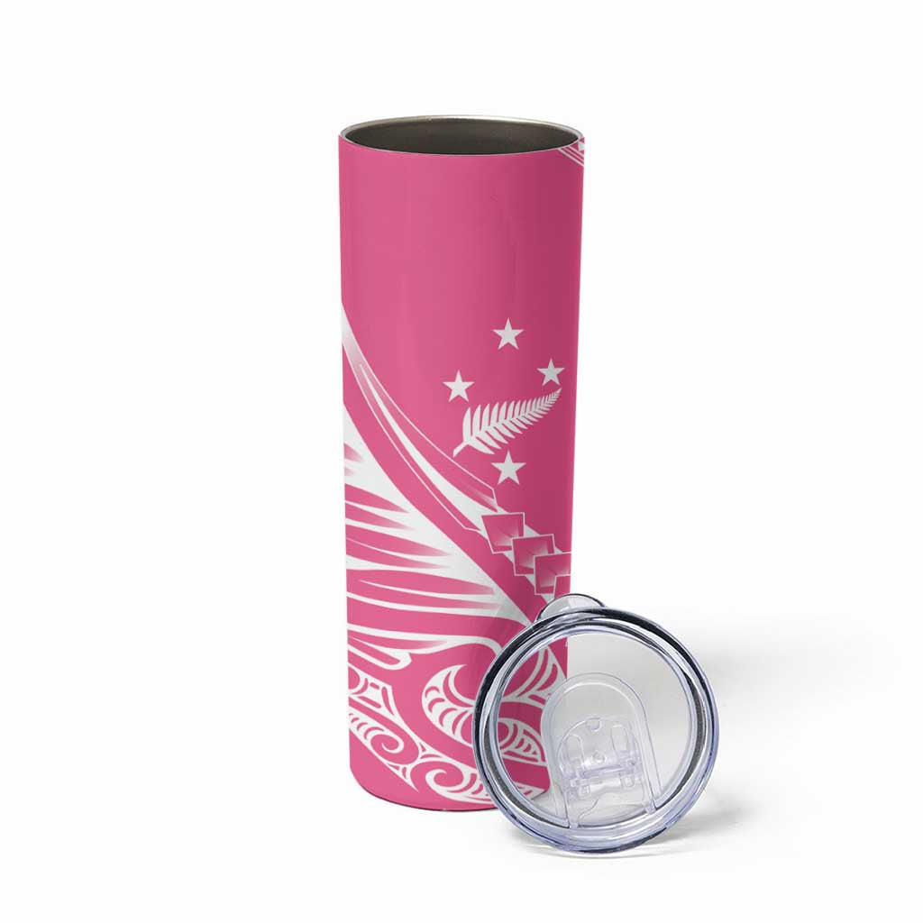 2025 Rugby Championship New Zealand Custom Skinny Tumbler Poutama Motifs - Pink Out - Polynesian Pride