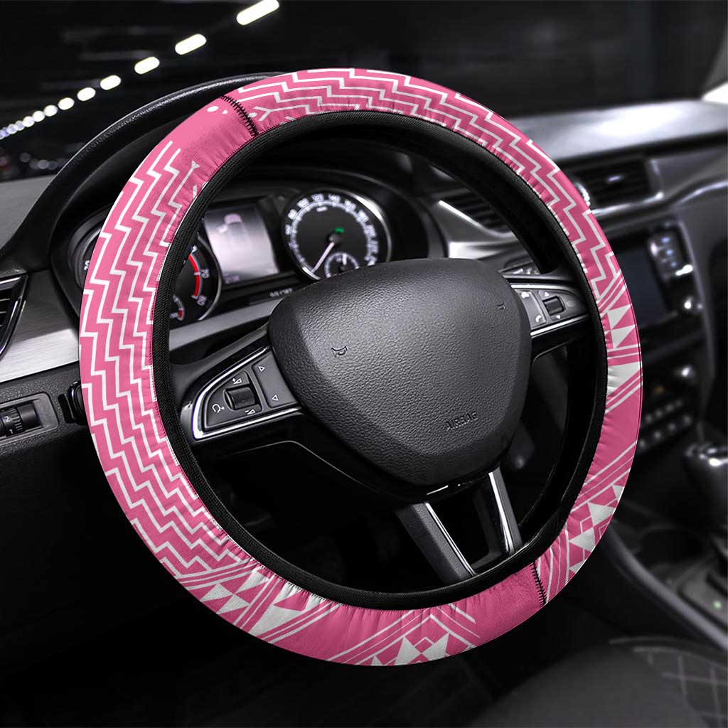 2025 Rugby Championship New Zealand Steering Wheel Cover Poutama Motifs - Pink Out - Polynesian Pride