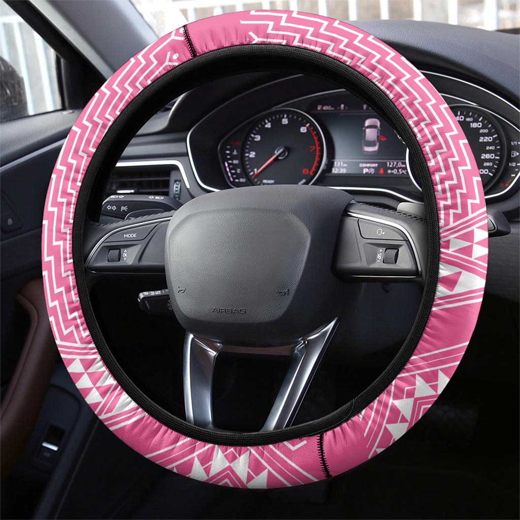 2025 Rugby Championship New Zealand Steering Wheel Cover Poutama Motifs - Pink Out - Polynesian Pride