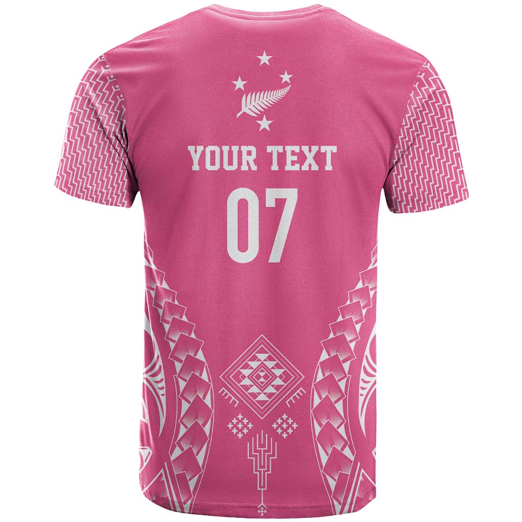2025 Rugby Championship New Zealand Custom T Shirt Poutama Motifs - Pink Out - Polynesian Pride