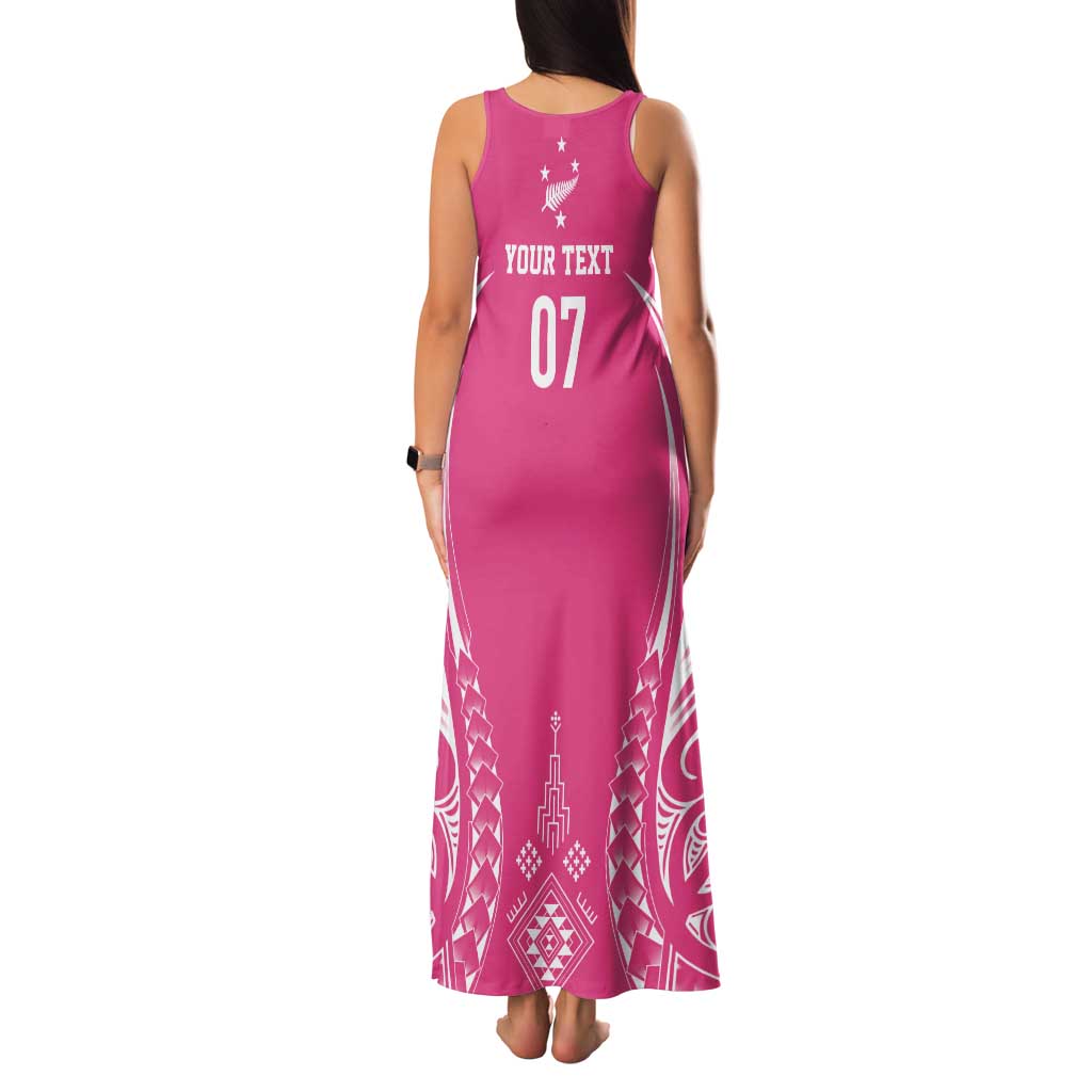 2025 Rugby Championship New Zealand Custom Tank Maxi Dress Poutama Motifs - Pink Out - Polynesian Pride
