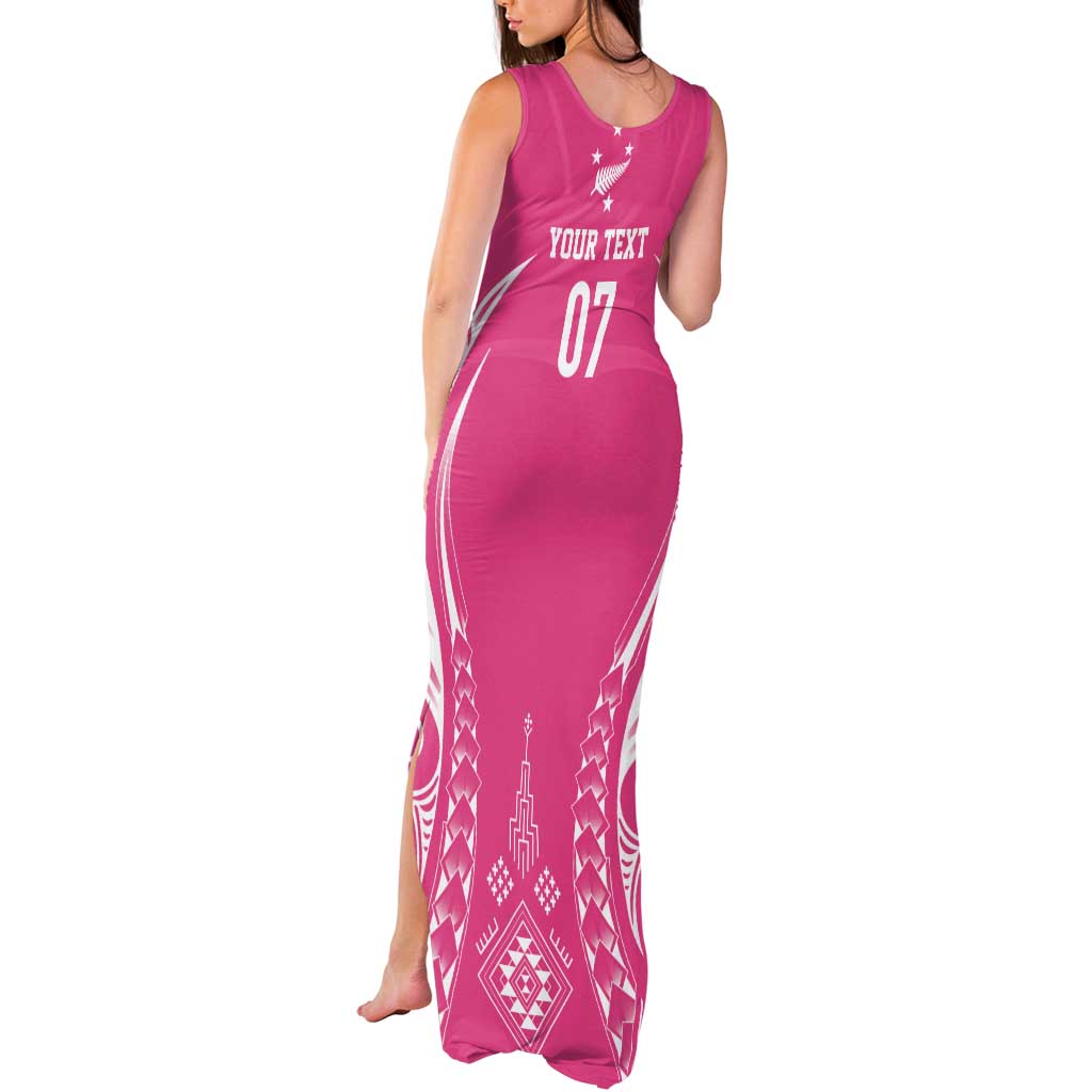 2025 Rugby Championship New Zealand Custom Tank Maxi Dress Poutama Motifs - Pink Out - Polynesian Pride