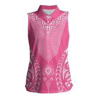 2025 Rugby Championship New Zealand Custom Women Sleeveless Polo Shirt Poutama Motifs - Pink Out - Polynesian Pride