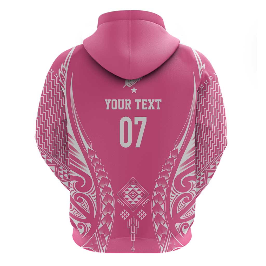 2025 Rugby Championship New Zealand Custom Zip Hoodie Poutama Motifs - Pink Out - Polynesian Pride