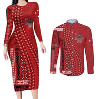 Samoa FAST Siapo Couples Matching Long Sleeve Bodycon Dress and Long Sleeve Button Shirt Tatau-Ulafala Vines - Polynesian Pride