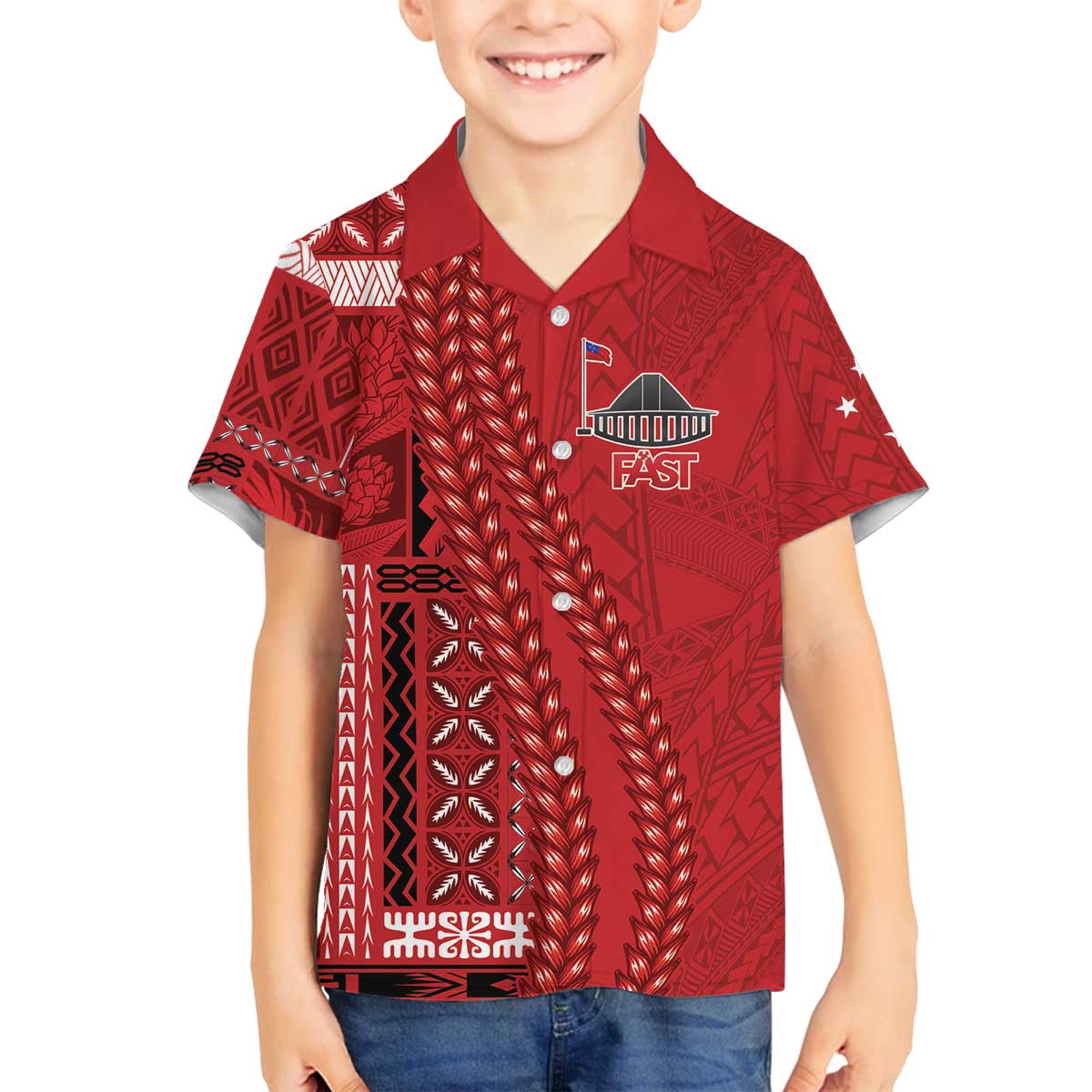 Samoa FAST Siapo Family Matching Off The Shoulder Long Sleeve Dress and Hawaiian Shirt Tatau-Ulafala Vines - Polynesian Pride