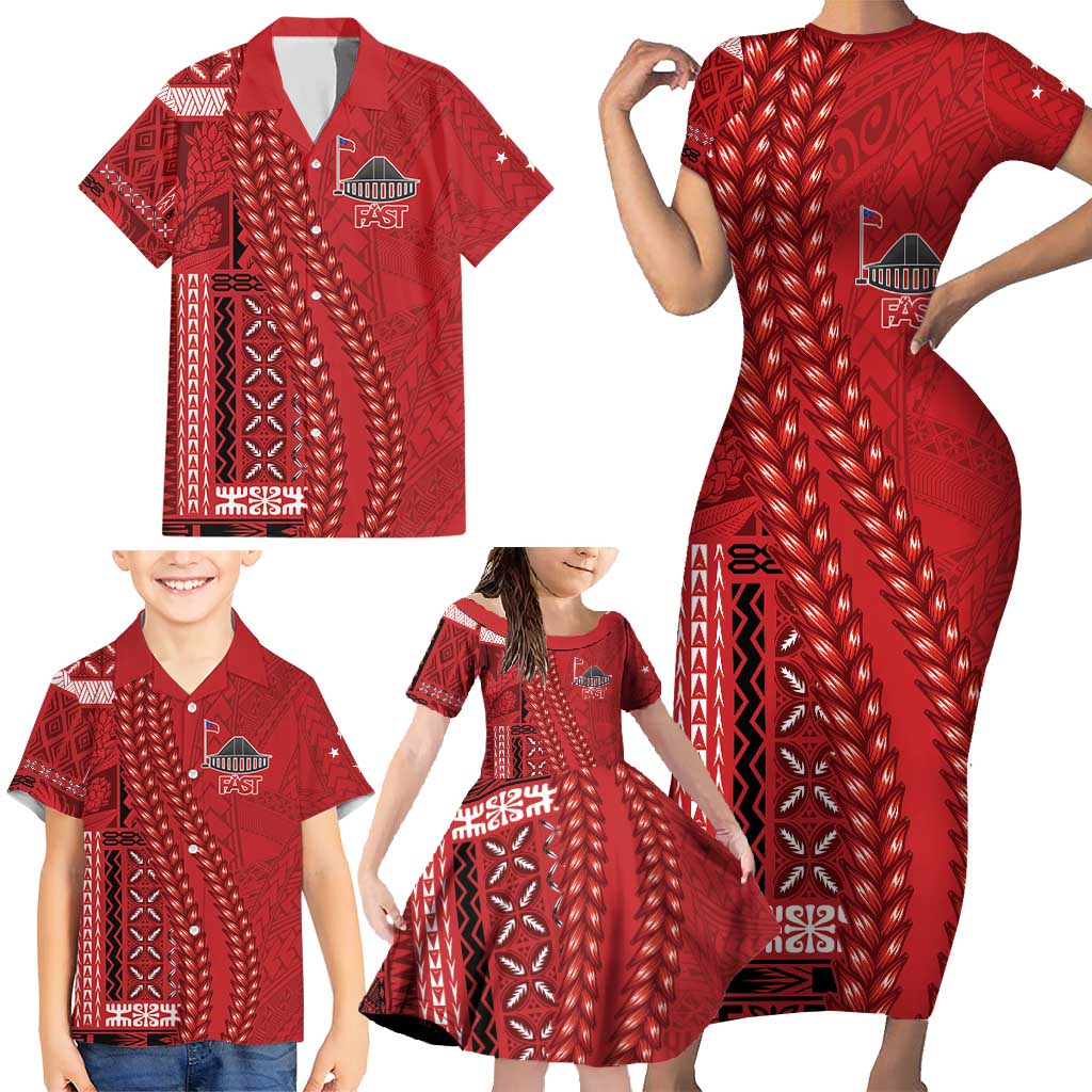 Samoa FAST Siapo Family Matching Short Sleeve Bodycon Dress and Hawaiian Shirt Tatau-Ulafala Vines - Polynesian Pride