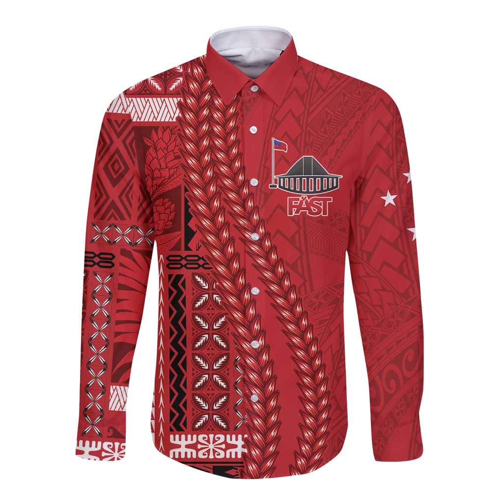 Samoa FAST Siapo Long Sleeve Button Shirt Tatau-Ulafala Vines - Polynesian Pride