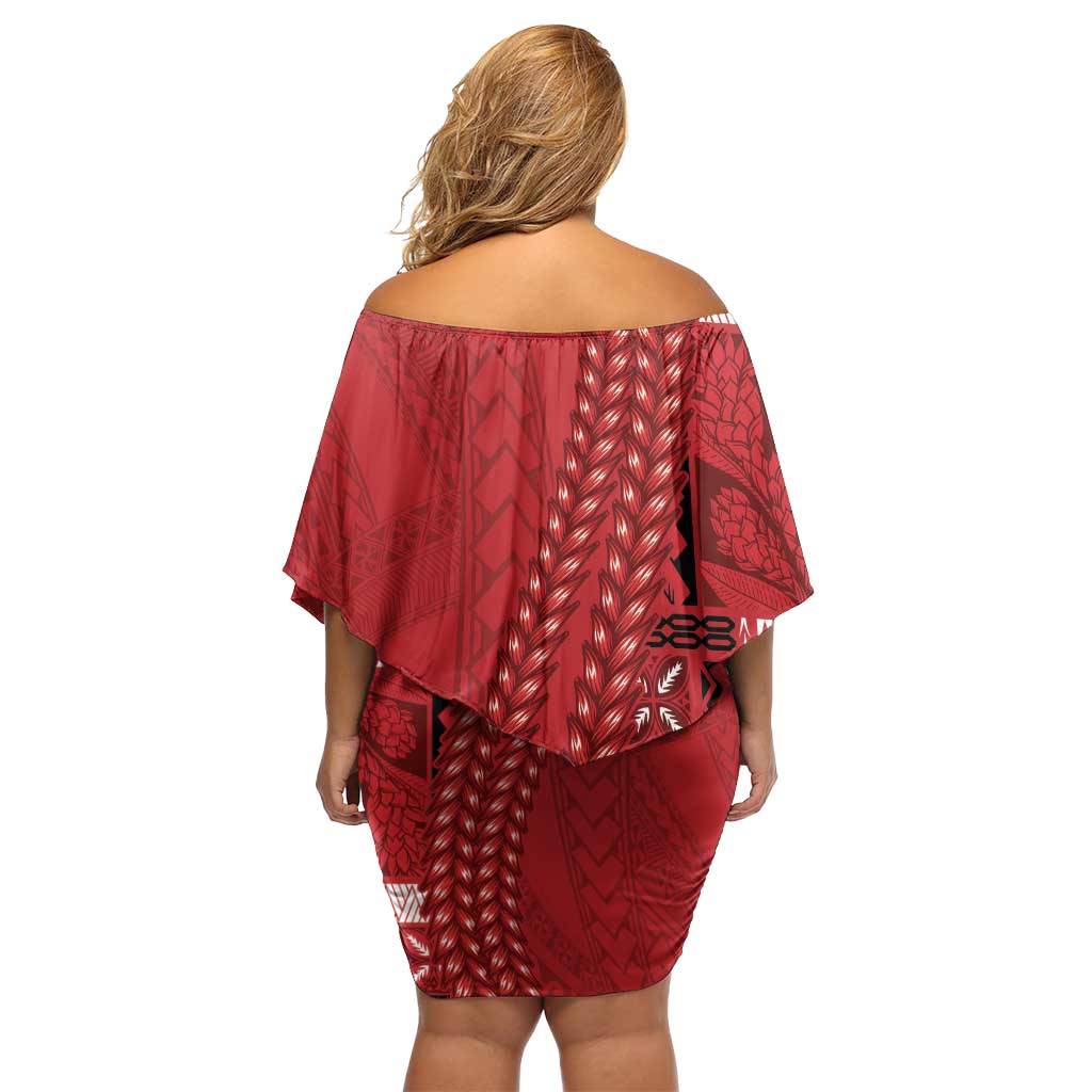 Samoa FAST Siapo Off Shoulder Short Dress Tatau-Ulafala Vines - Polynesian Pride
