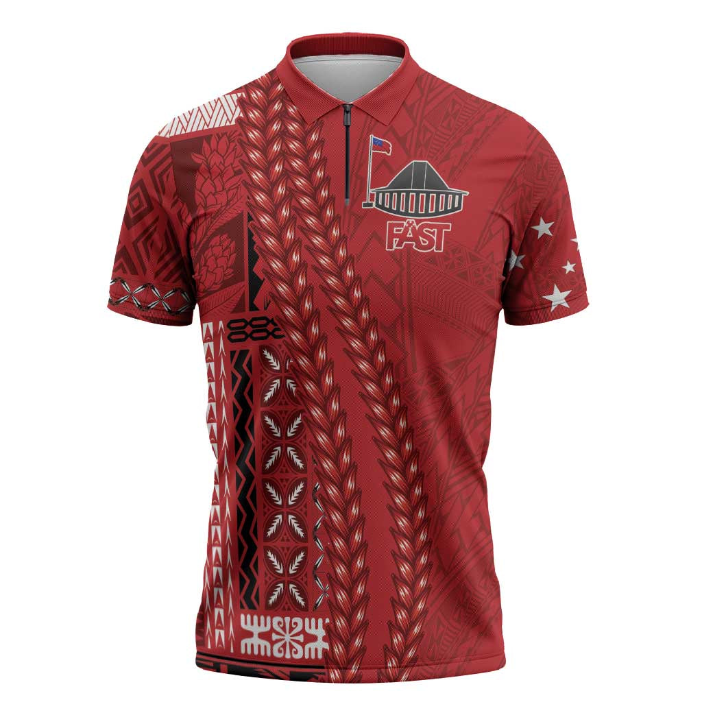 Samoa FAST Siapo Zipper Polo Shirt Tatau-Ulafala Vines - Polynesian Pride