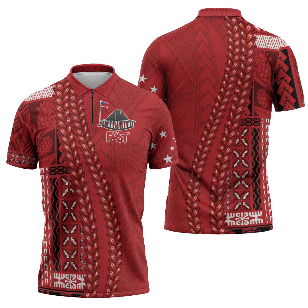 Samoa FAST Siapo Zipper Polo Shirt Tatau-Ulafala Vines - Polynesian Pride