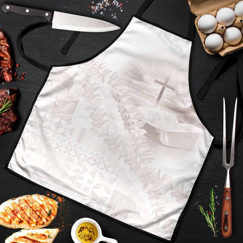 Samoa Lotu Tamaiti White Prayers Apron Floral Mamanu Siapo LT7 White - Polynesian Pride