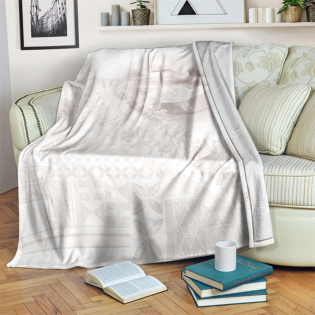 Samoa Lotu Tamaiti White Prayers Blanket Floral Mamanu Siapo LT7 White - Polynesian Pride